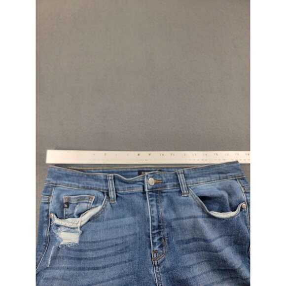 Judy Blue Jeans Womens 15 Blue Straight Fit Distressed Raw Hem Stretch Denim - Picture 5 of 13